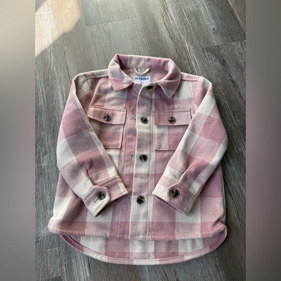 Old Navy Other - Old Navy Pink White Plaid Flannel Shacket Jacket Comfy Warm Size S 6 7